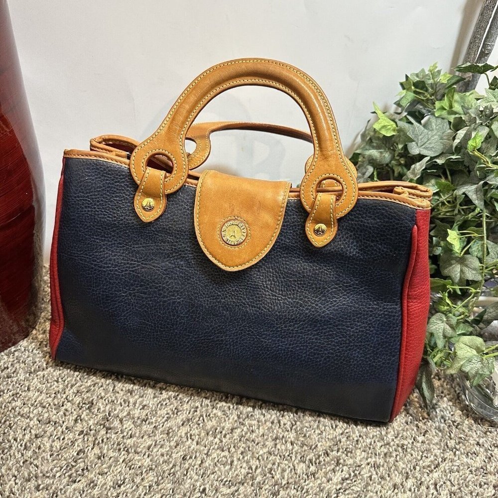 La Tour Eiffel 1887 Leather Color block Satchel Handbag red blue green brown - Picture 3 of 13